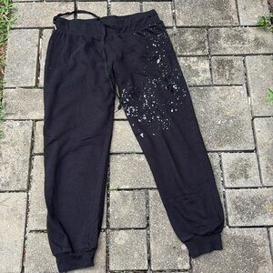 Socialite Black Splatter Distressed Holes Women’s Cropped Joggers S